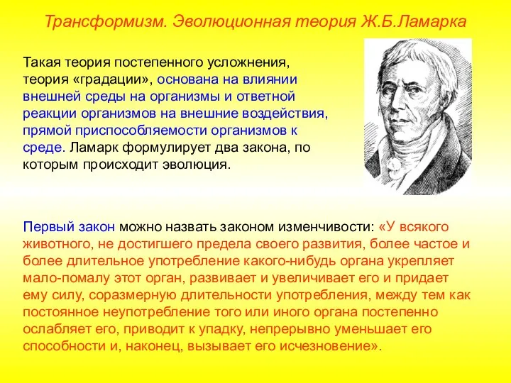 Такая теория постепенного усложнения, теория «градации», основана на влиянии внешней среды на