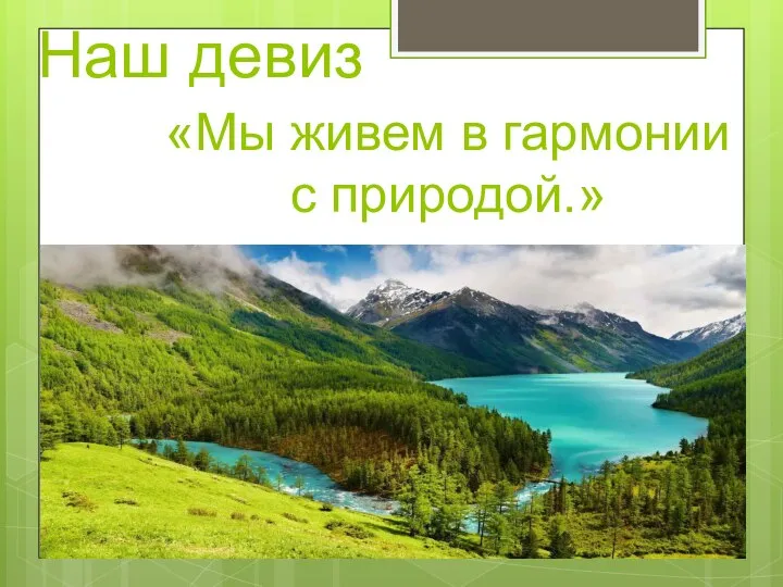 Наш девиз «Мы живем в гармонии с природой.»