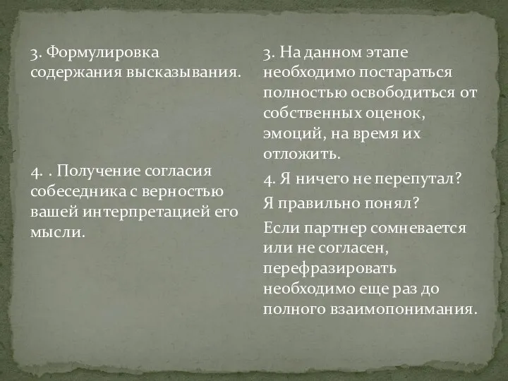 3. Формулировка содержания высказывания. 4. . Получение согласия собеседника с верностью вашей