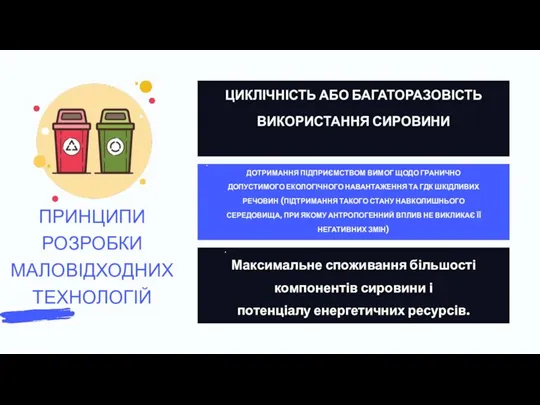 Максимальне споживання більшості компонентів сировини і потенціалу енергетичних ресурсів.