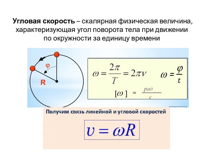 Угловая скорость – скалярная физическая величина, характеризующая угол поворота тела при движении