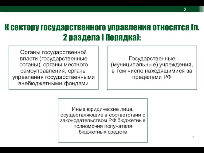 К сектору государственного управления относятся (п. 2 раздела I Порядка):