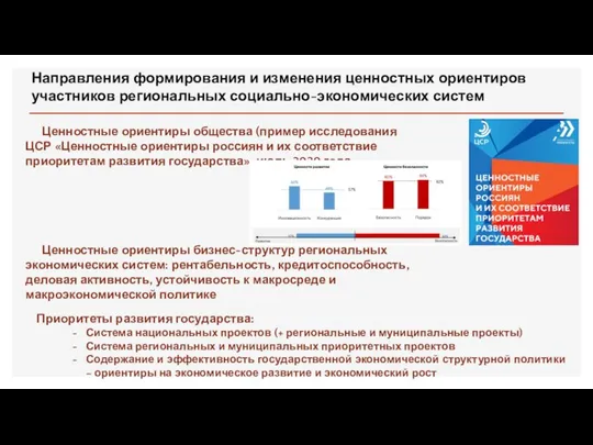 Направления формирования и изменения ценностных ориентиров участников региональных социально-экономических систем Ценностные ориентиры