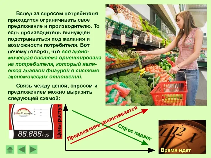 Вслед за спросом потребителя приходится ограничивать свое предложение и производителю. То есть