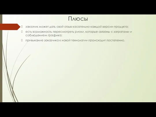 Плюсы заказчик может дать свой отзыв касательно каждой версии продукта; есть возможность