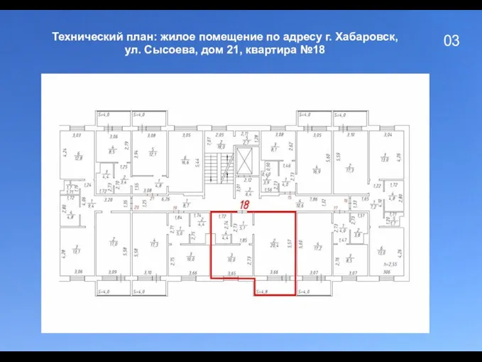 03 Технический план: жилое помещение по адресу г. Хабаровск, ул. Сысоева, дом 21, квартира №18