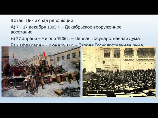 II этап. Пик и спад революции. А) 7 – 17 декабря 1905