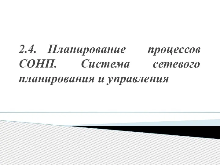 2.4. Планирование процессов СОНП. Система сетевого планирования и управления