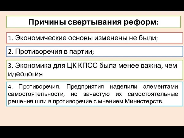 3. Экономика для ЦК КПСС была менее важна, чем идеология Причины свертывания