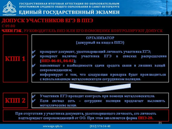 ДОПУСК УЧАСТНИКОВ ЕГЭ В ППЭ С 09.00 ЧЛЕН ГЭК , РУКОВОДИТЕЛЬ ППЭ