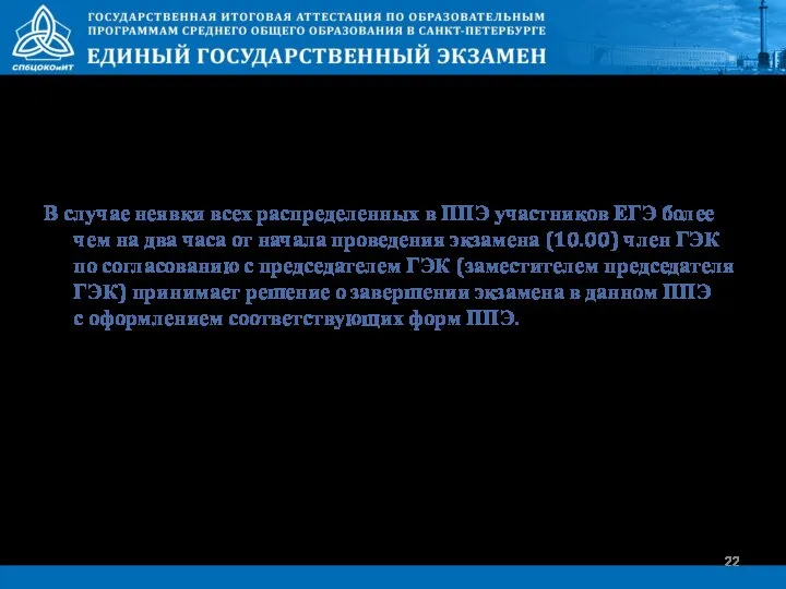 В случае неявки всех распределенных в ППЭ участников ЕГЭ более чем на