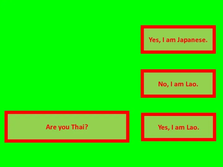 correct answer transparent No, I am Lao. Yes, I am Japanese. Yes,