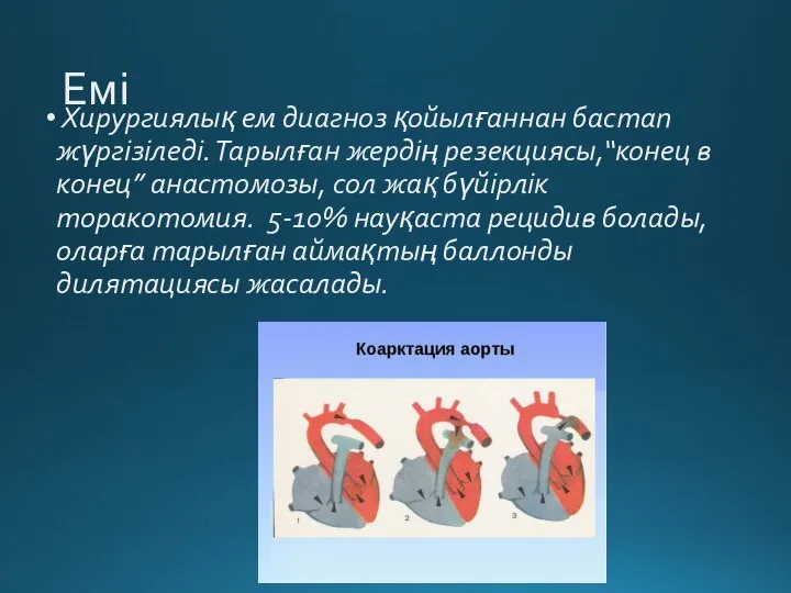 Емі Хирургиялық ем диагноз қойылғаннан бастап жүргізіледі. Тарылған жердің резекциясы,“конец в конец”