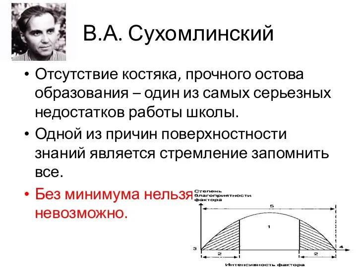 В.А. Сухомлинский Отсутствие костяка, прочного остова образования – один из самых серьезных