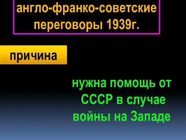 причина нужна помощь от СССР в случае войны на Западе англо-франко-советские переговоры 1939г.