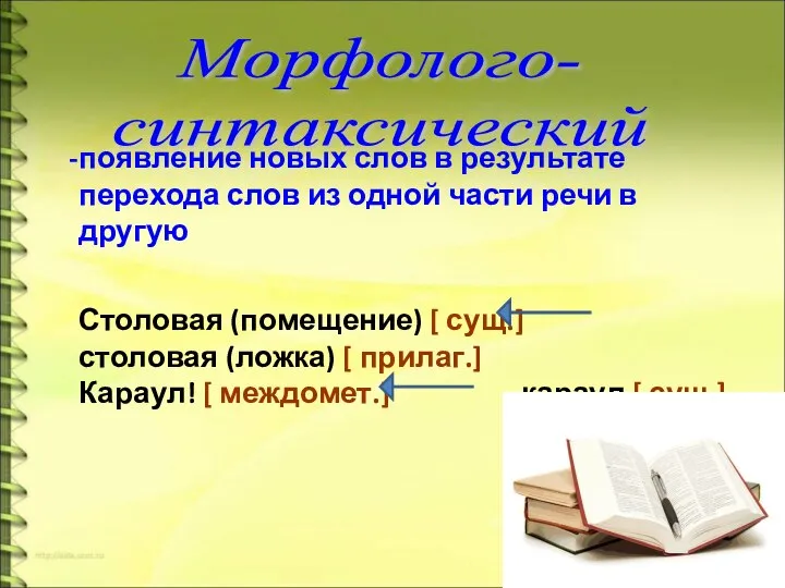 появление новых слов в результате перехода слов из одной части речи в