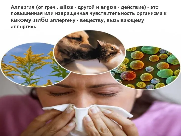 Аллергия (от греч . allos - другой и ergon - действие) -