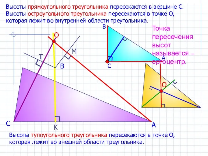 А В С К М Т Высоты тупоугольного треугольника пересекаются в точке