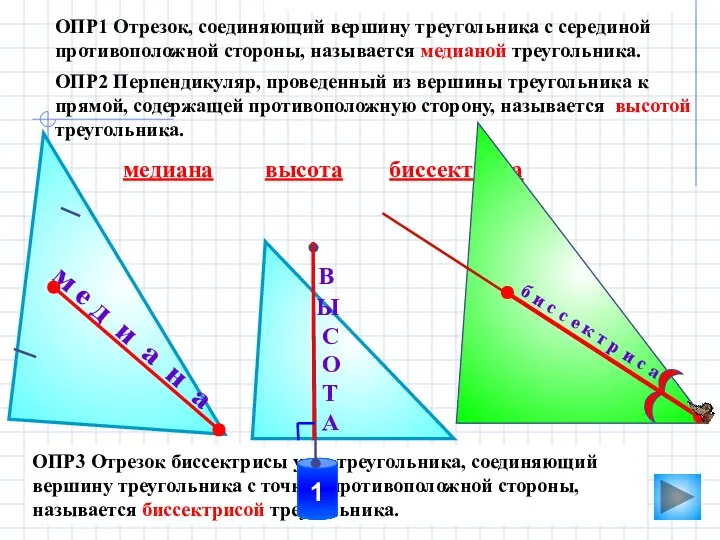 м е д и а н а ОПР3 Отрезок биссектрисы угла треугольника,