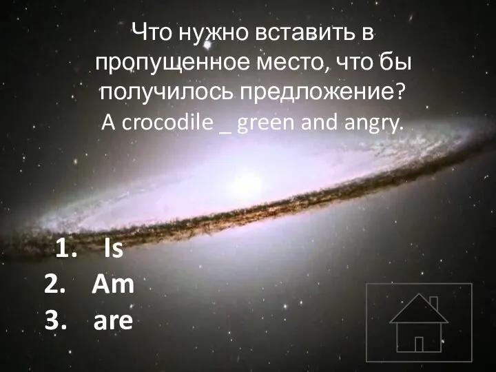 Что нужно вставить в пропущенное место, что бы получилось предложение? A crocodile