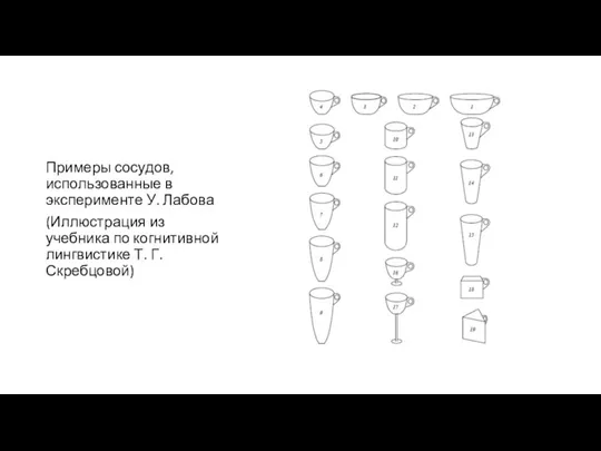 Примеры сосудов, использованные в эксперименте У. Лабова (Иллюстрация из учебника по когнитивной лингвистике Т. Г. Скребцовой)