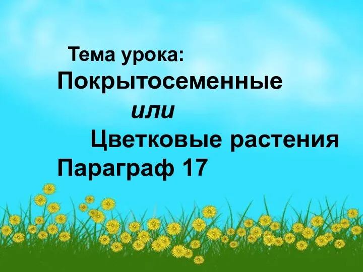 Тема урока: Покрытосеменные или Цветковые растения Параграф 17