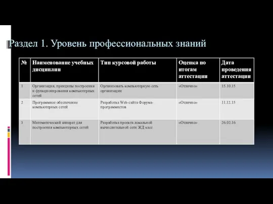 Раздел 1. Уровень профессиональных знаний