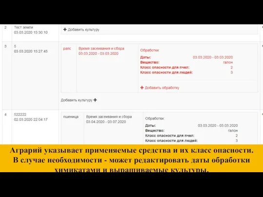 Аграрий указывает применяемые средства и их класс опасности. В случае необходимости -