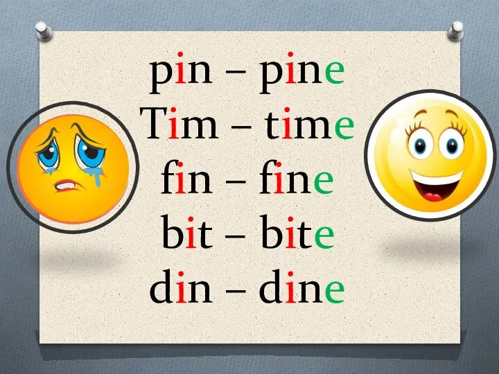 pin – pine Tim – time fin – fine bit – bite din – dine