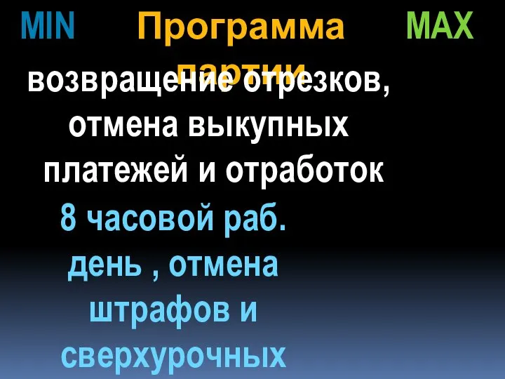 Программа партии MIN MAX возвращение отрезков, отмена выкупных платежей и отработок 8