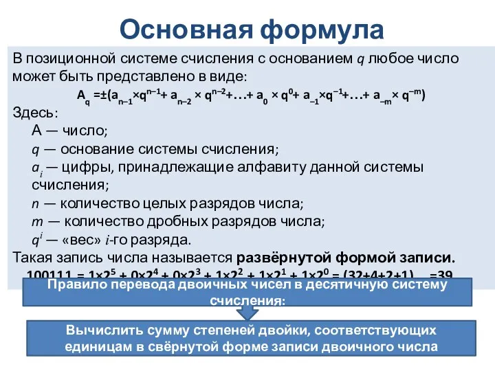 В позиционной системе счисления с основанием q любое число может быть представлено