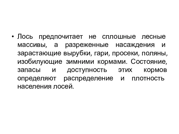 Лось предпочитает не сплошные лесные массивы, а разреженные насаждения и зарастающие вырубки,