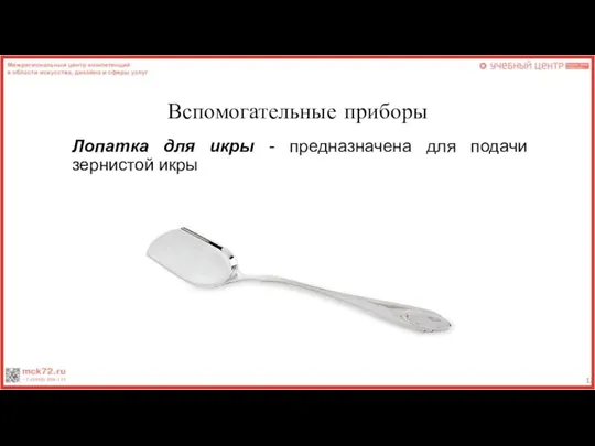 Вспомогательные приборы Лопатка для икры - предназначена для подачи зернистой икры