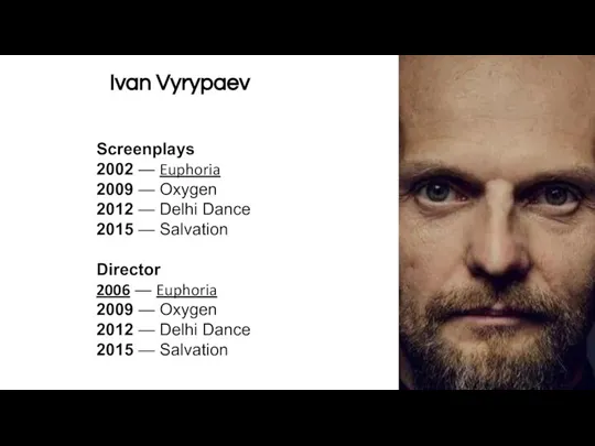 Ivan Vyrypaev Screenplays 2002 — Euphoria 2009 — Oxygen 2012 — Delhi