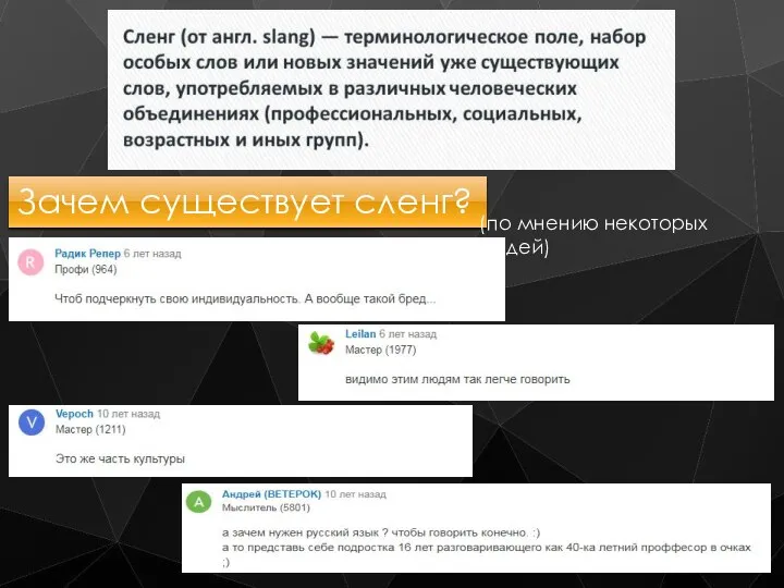 Зачем существует сленг? (по мнению некоторых людей)