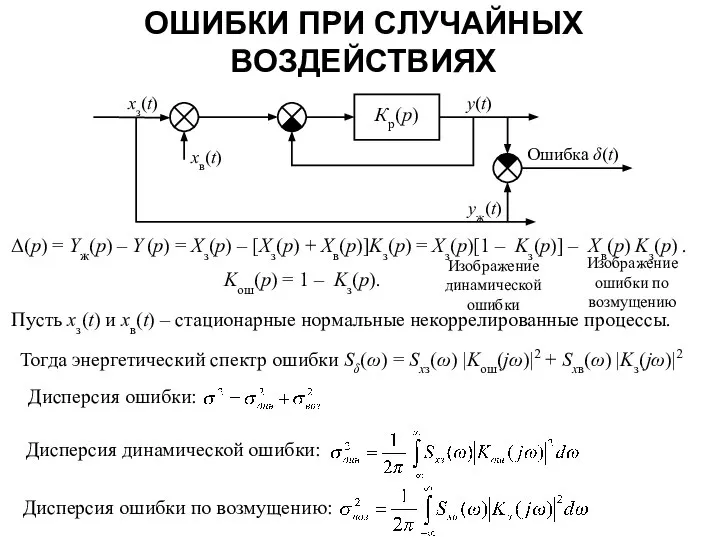 ОШИБКИ ПРИ СЛУЧАЙНЫХ ВОЗДЕЙСТВИЯХ Пусть xз(t) и xв(t) – стационарные нормальные некоррелированные