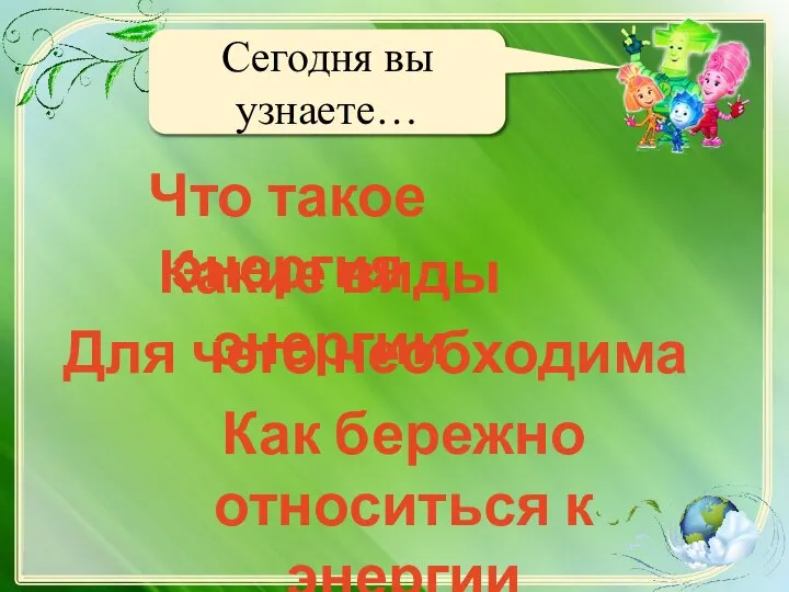 Сегодня вы узнаете… Что такое энергия Какие виды энергии Для чего необходима