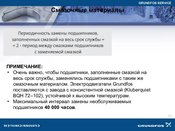 Смазочные материалы ПРИМЕЧАНИЕ: Очень важно, чтобы подшипники, заполненные смазкой на весь срок