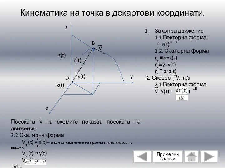 Посоката V на схемите показва посоката на движение. 2.2 Скаларна форма Vx