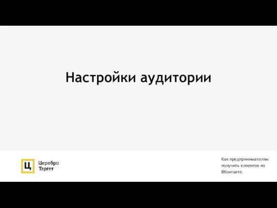 Настройки аудитории Как предпринимателям получить клиентов из ВКонтакте.