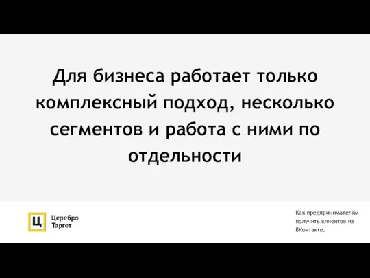 Для бизнеса работает только комплексный подход, несколько сегментов и работа с ними