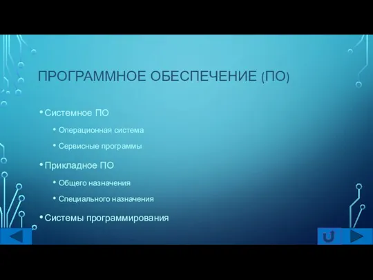 ПРОГРАММНОЕ ОБЕСПЕЧЕНИЕ (ПО) Системное ПО Операционная система Сервисные программы Прикладное ПО Общего