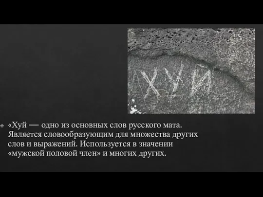 «Хуй — одно из основных слов русского мата. Является словообразующим для множества