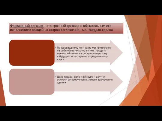 Форвардный договор - это срочный договор с обязательным его исполнением каждой из