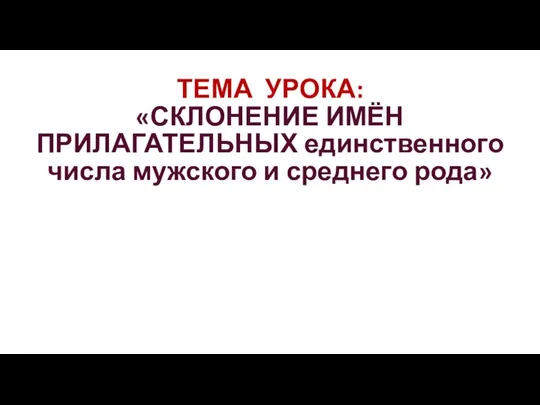 ТЕМА УРОКА: «СКЛОНЕНИЕ ИМЁН ПРИЛАГАТЕЛЬНЫХ единственного числа мужского и среднего рода»