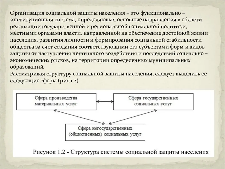 Организация социальной защиты населения – это функционально – институционная система, определяющая основные