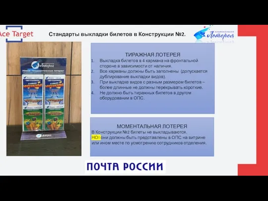 Стандарты выкладки билетов в Конструкции №2. МОМЕНТАЛЬНАЯ ЛОТЕРЕЯ В Конструкции №2 билеты