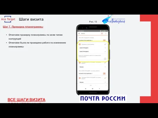 Шаги визита Рис. 13 ВСЕ ШАГИ ВИЗИТА ОБЯЗАТЕЛЬНЫЕ Шаг 7. Проверка планограммы