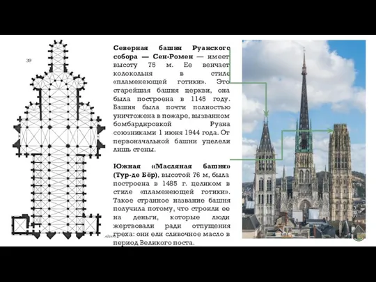 Северная башня Руанского собора — Сен-Ромен — имеет высоту 75 м. Ее