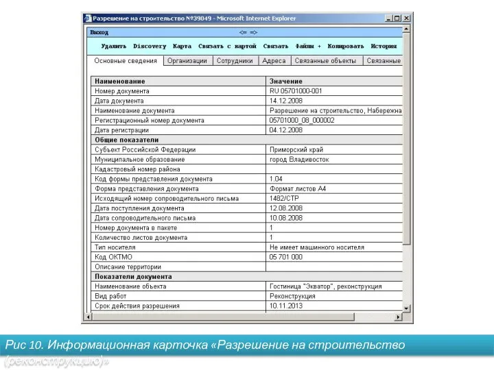 Рис 10. Информационная карточка «Разрешение на строительство (реконструкцию)»